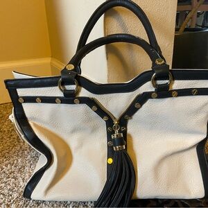 Big Buddha Black and White Tote with Tassel